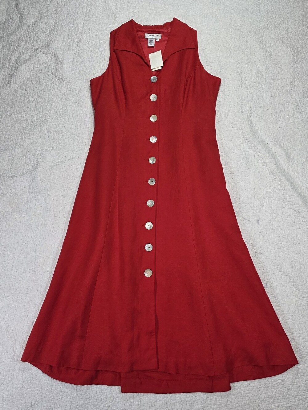 NWT Coldwater Creek Petite Linen Blend Red Sleeveless Button-Front Maxi Dress